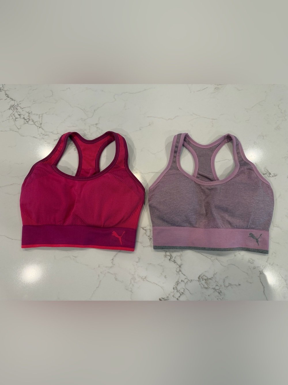 Puma Magenta and Lavender Seamless Racerback Sports Bras - Pair